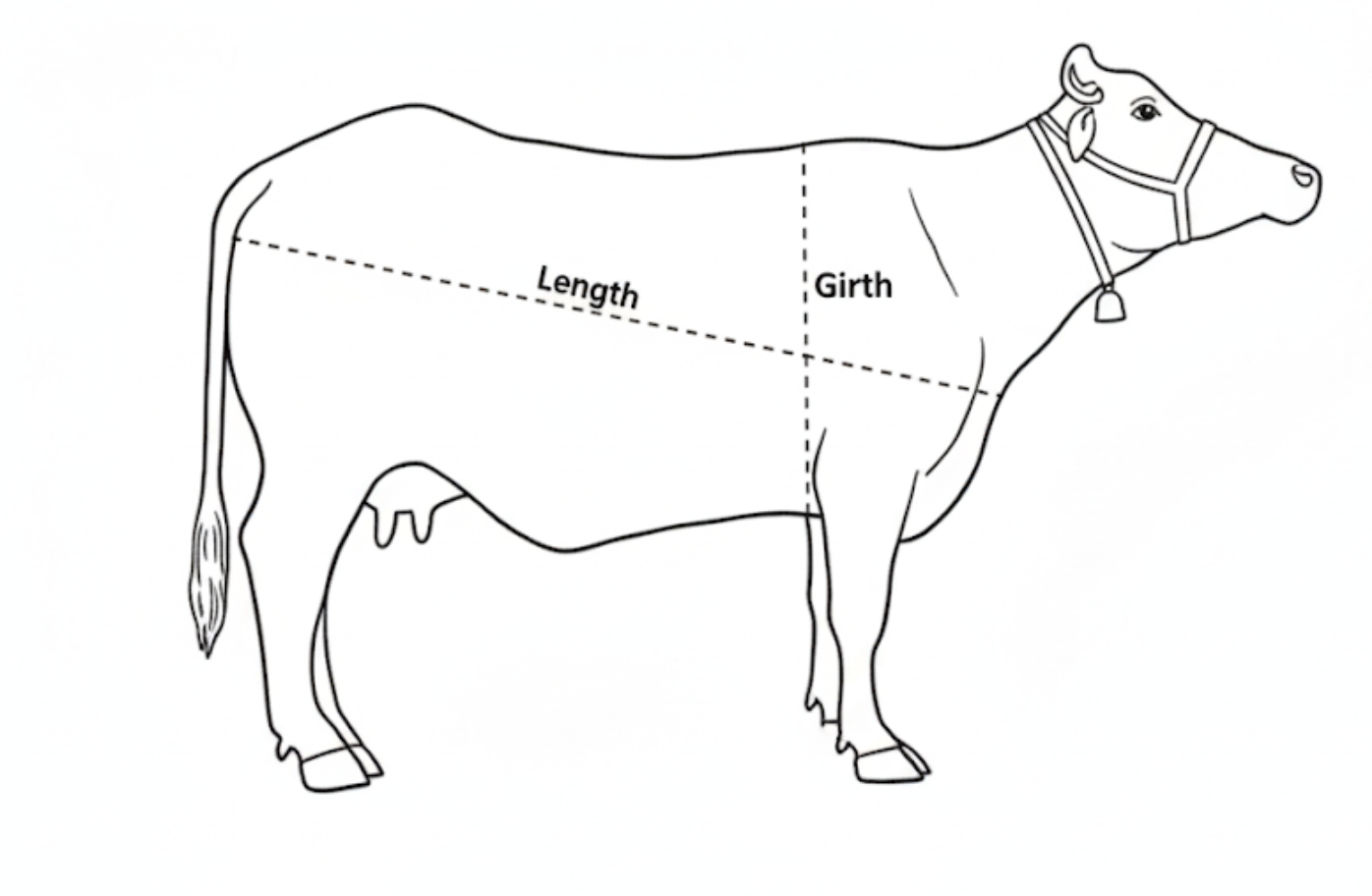 Cattle measurement guide showing heart girth and body length